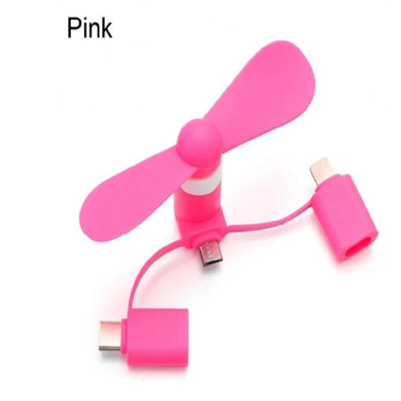 Cell Phone Fan 3-in-1 Mobile Phone Fans Compatible with iPhone/iPad/Android Smartphone/Tablet Fit for Micro USB/Type C/Lightning